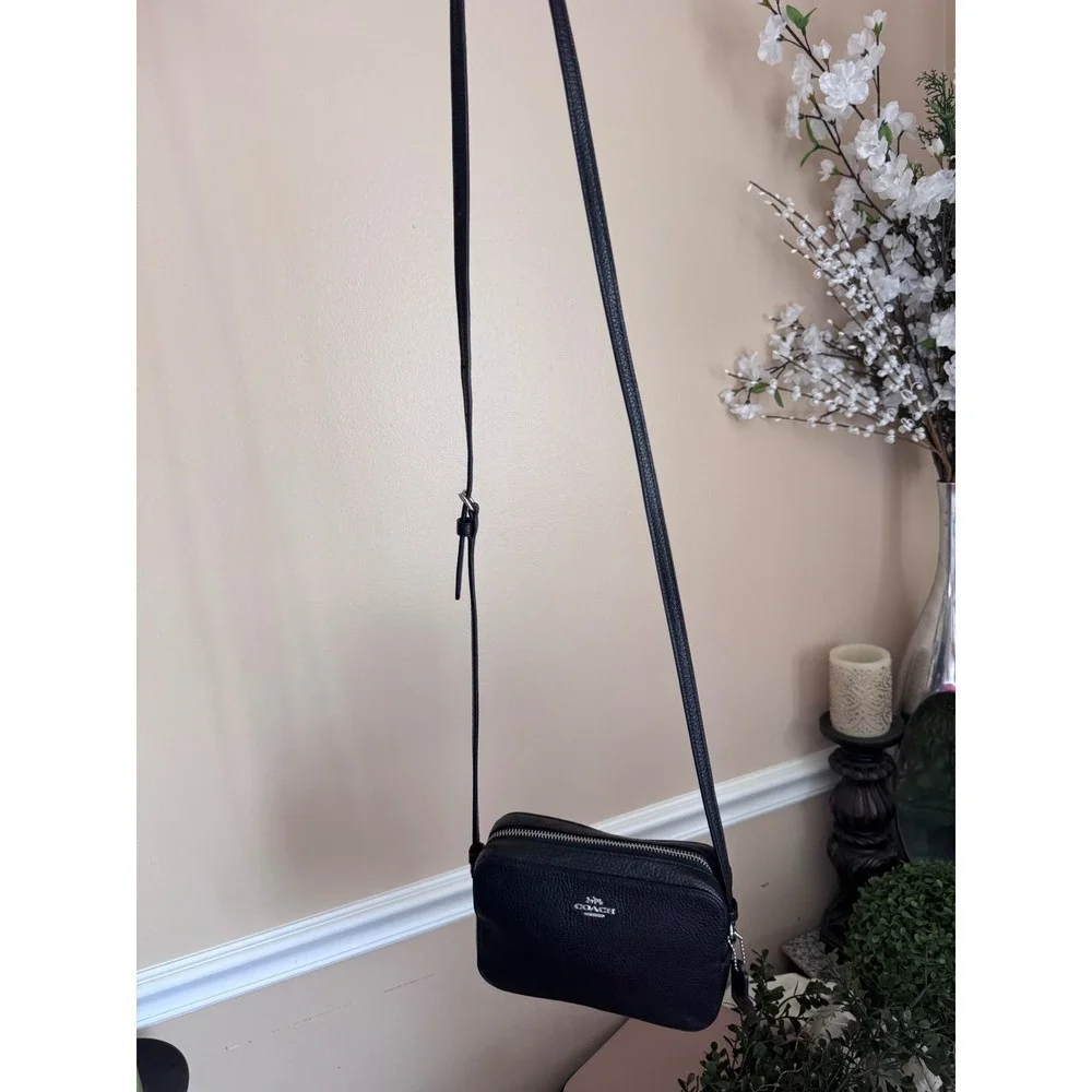 Coach Jes Crossbody Bag Black Pebbled Leather Camera Bag 87734